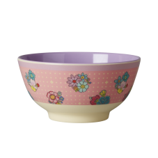Pink Flower Stitch Print Melamine Bowl With Lavender Rice DK